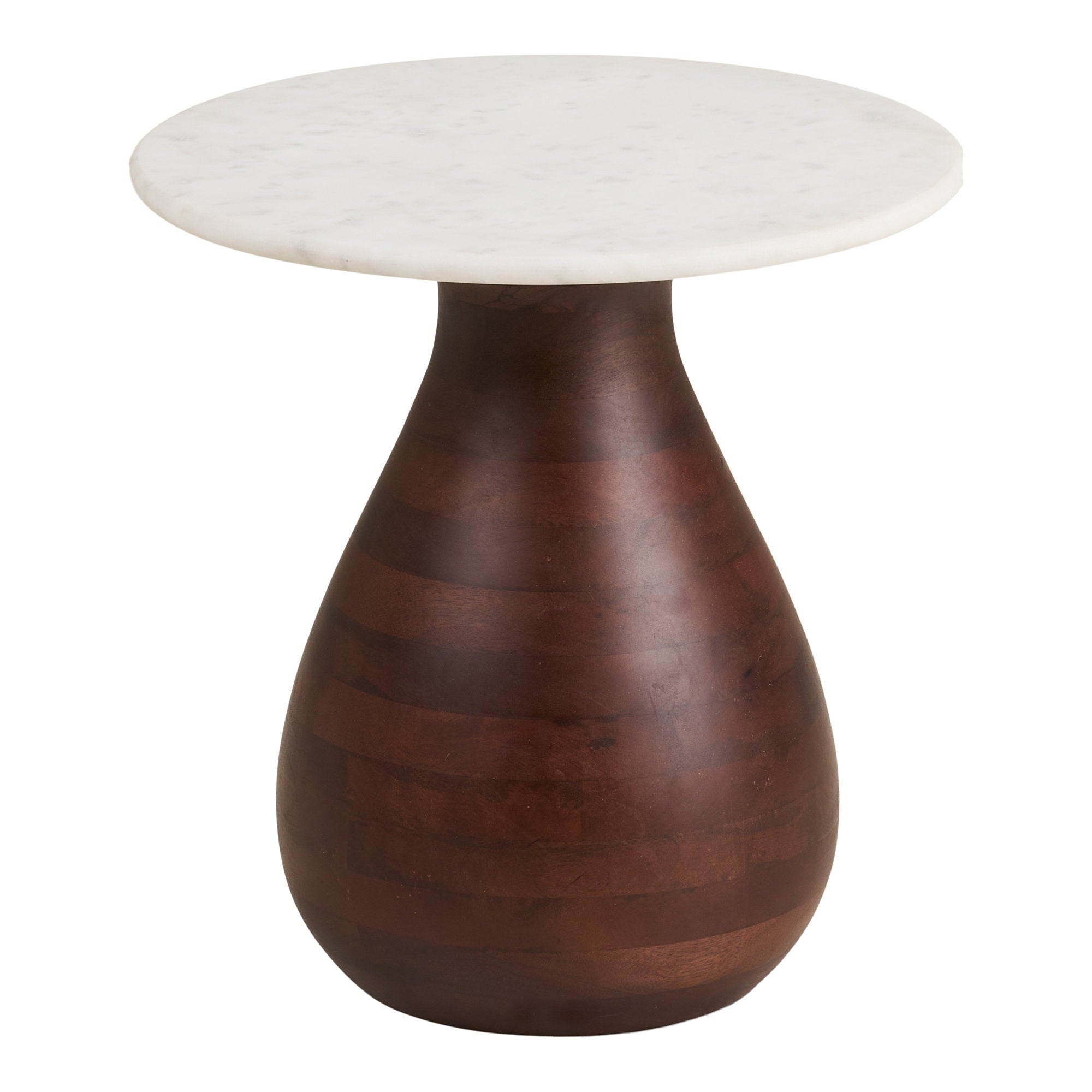 Heide Side Table - Side table, mango wood/marble, dark brown/white ø40x41 cm