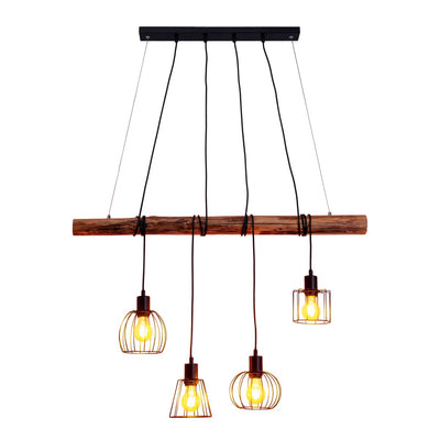 Lampada a sospensione Ovara in metallo nero e legno