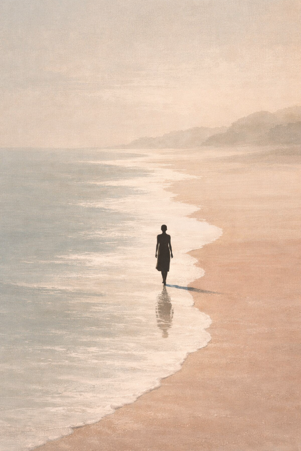 Lone figure at sunset on beach
