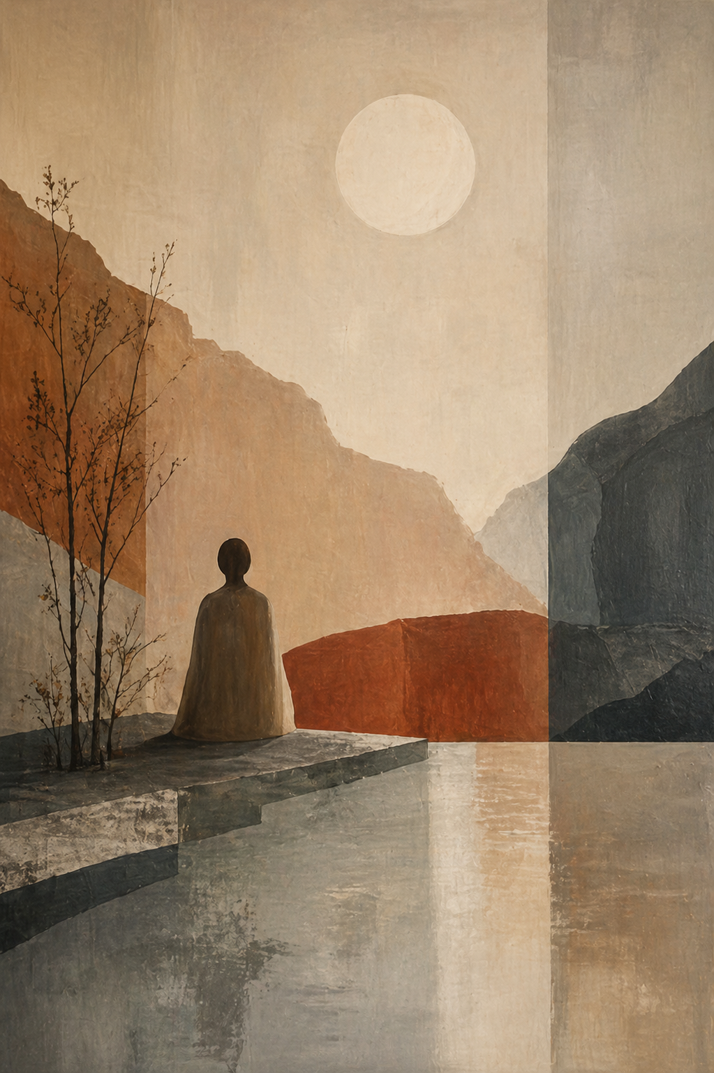 Rustige reflectie met abstract landschap