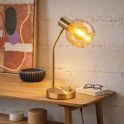 Lampada da tavolo in vetro ambra